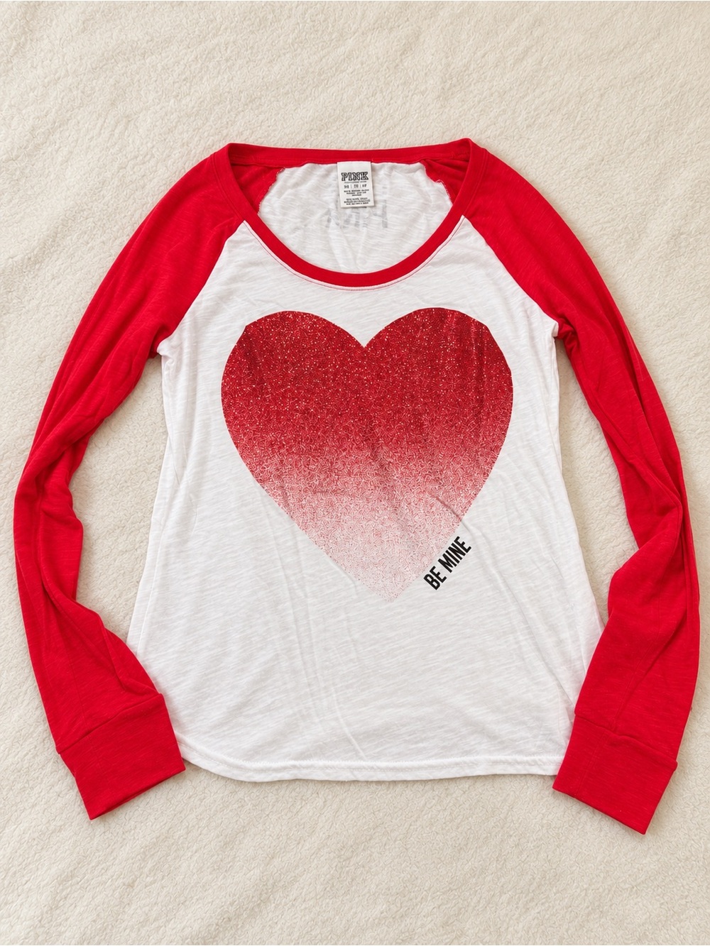 PINK 'Be Mine' Red & White Raglan Long-Sleeve Tee